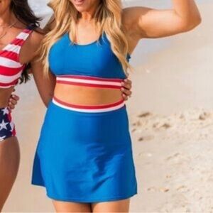 NWT Pink Lily Red White & Blue Two Piece Swim - L STILL HAS LINER NEVER WORN